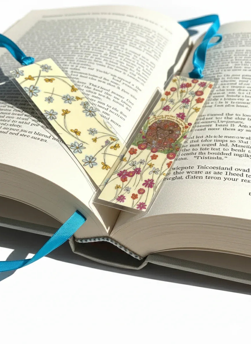 Wildflower Lion Bookmark with Ribbon • Double-Sided 2x8 Laminate Bookmark