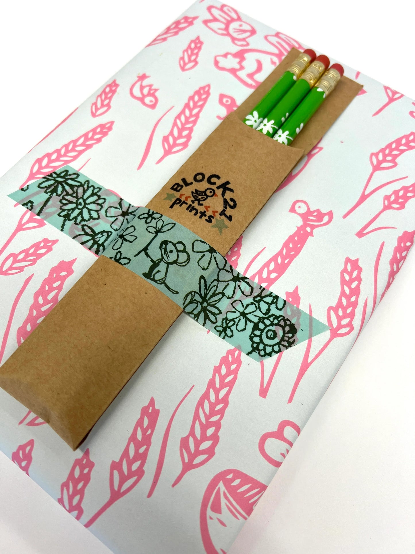 Pink Bunnies and Wheat Gift Wrap Sheet - set of two