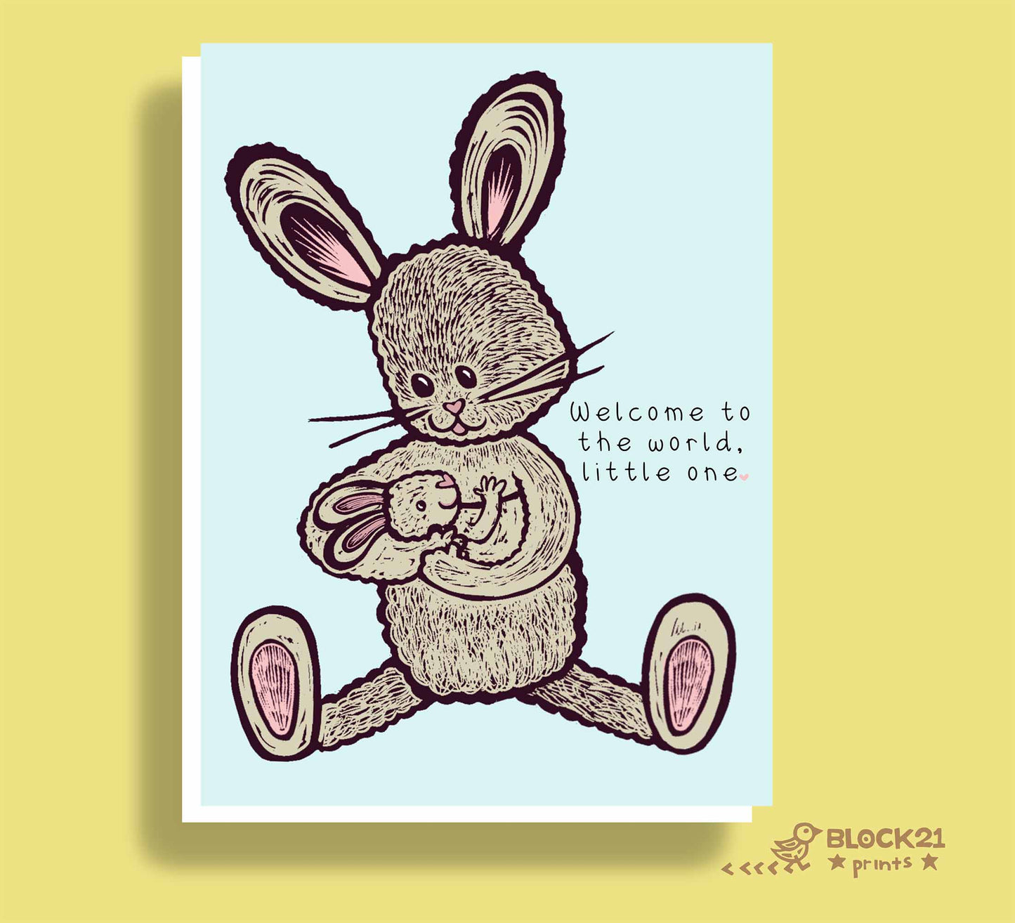 Baby Card - Bunny - Welcome Little One - Blank Greeting Card