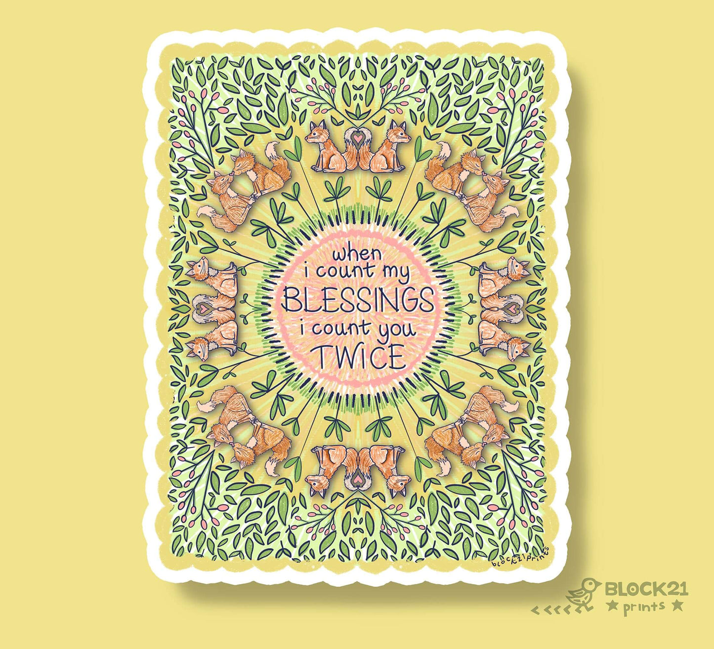 Fox Blessings Sticker – “When I Count My Blessings I Count You Twice”