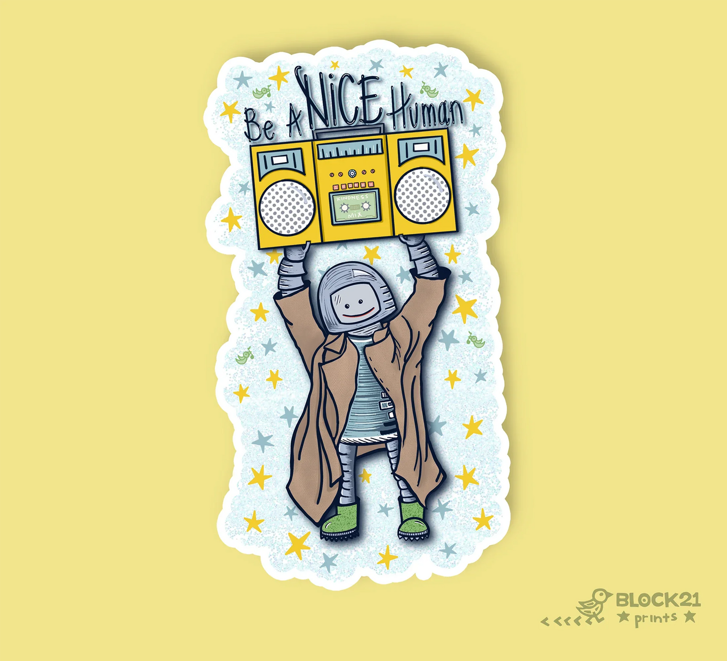 Be A Nice Human 1980s Boombox - vinyl sticker