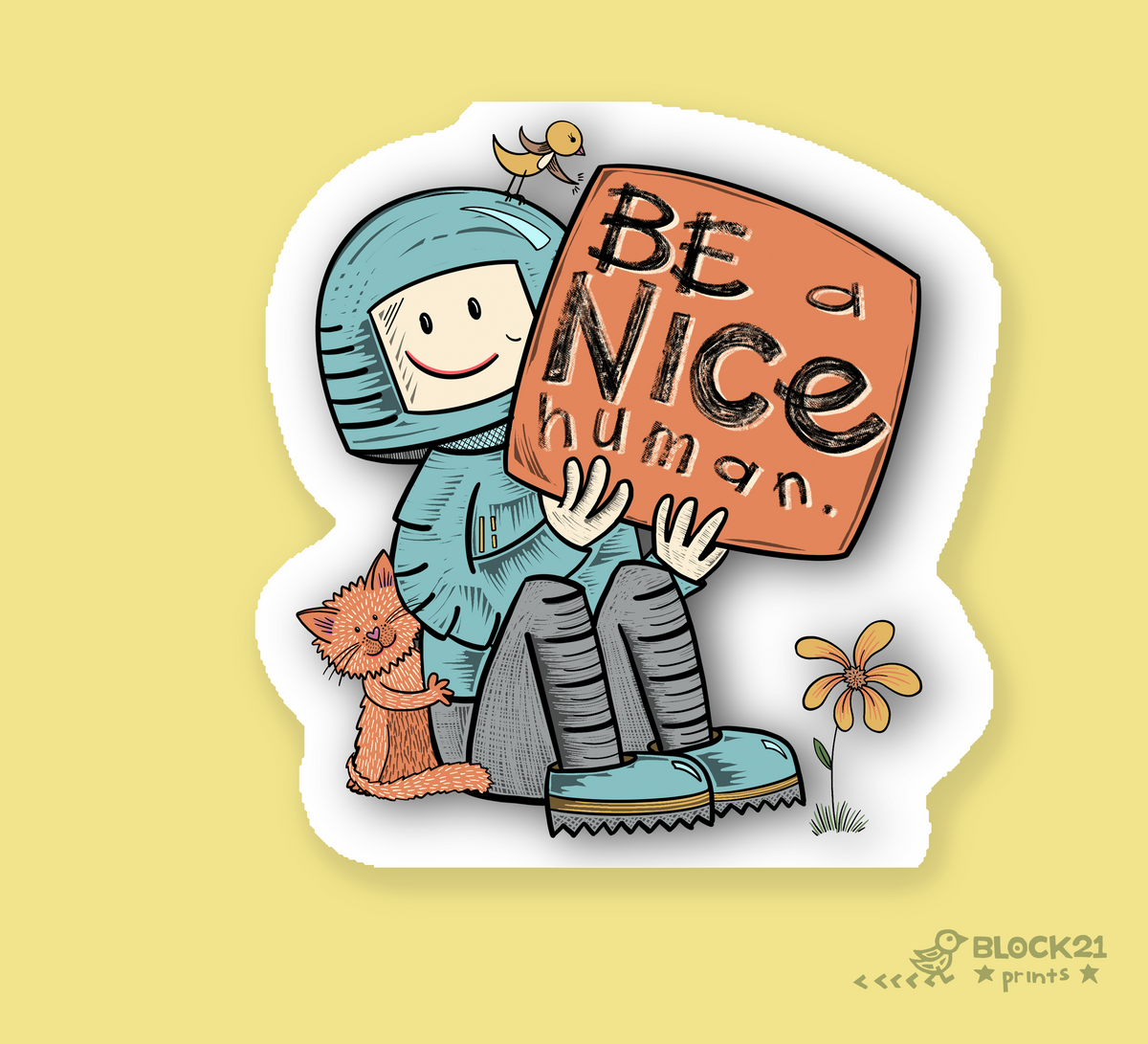 Be a Nice Human with Cat Vinyl Sticker | Kindness & Positivity Gift