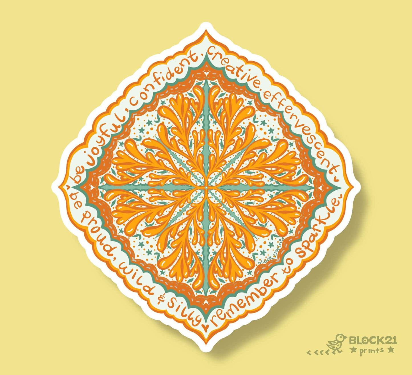 Encouragement Orange & Teal Sticker – Empowering Words Radial Design