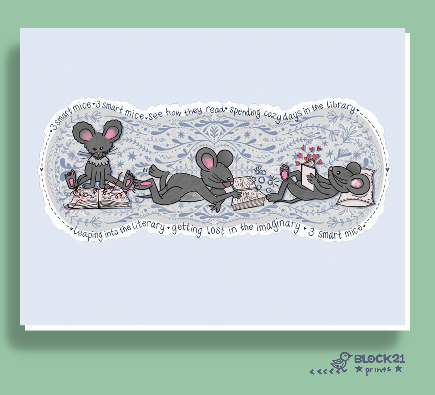 Three Smart Mice Reading Card | A2 Blank Inside