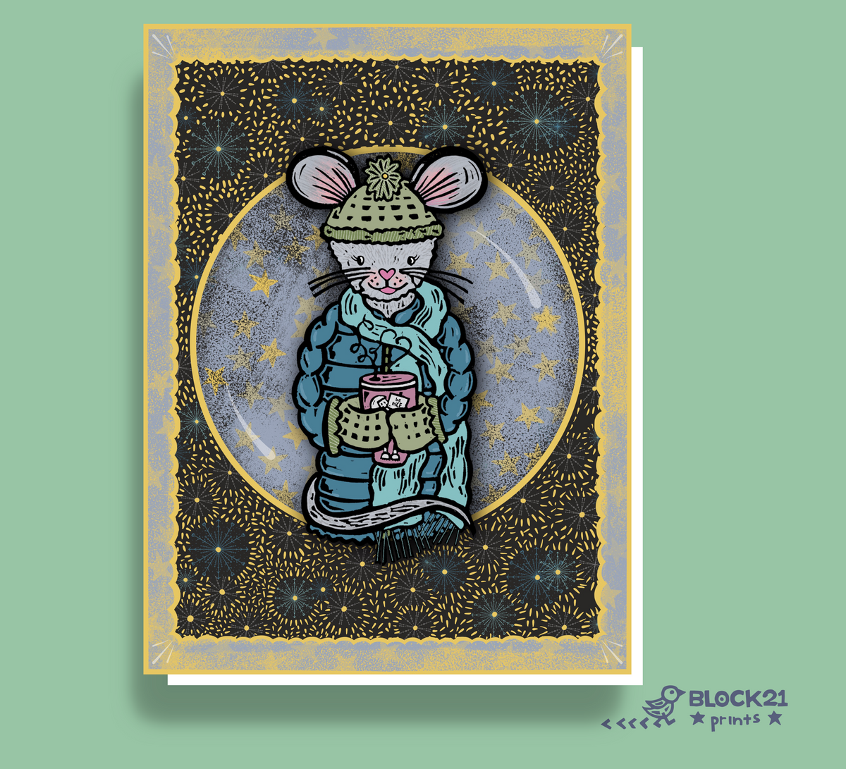 Cozy Winter Mouse Greeting Card | Cute Blank Winter Note Card