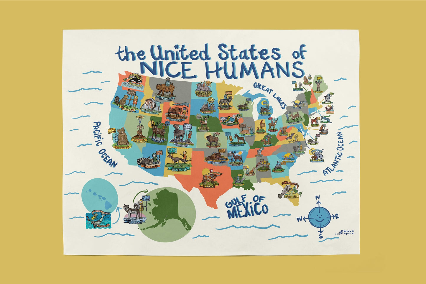 USA Nice Humans Poster Map of 50 States