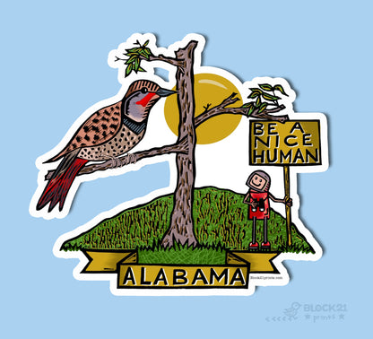 Alabama Northern Flicker Bird Be a Nice Human Sticker Decal