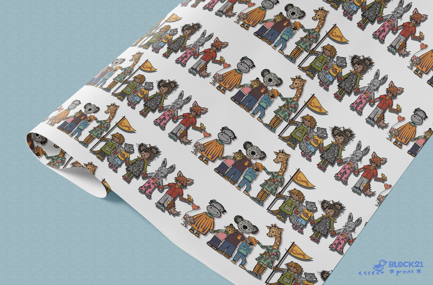 Animal Community Gift Wrap Sheet - set of two