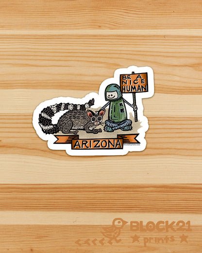 Arizona State ringtail Cat Be a Nice Human Sticker Decal