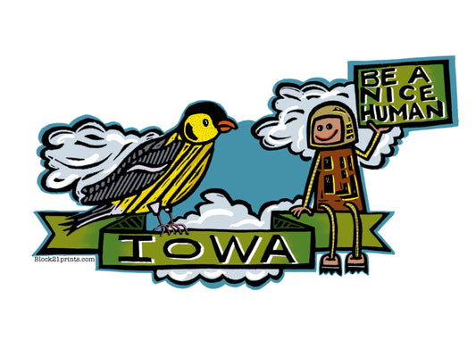 Iowa Yellow American Goldfinch Be a Nice Human Sticker Decal