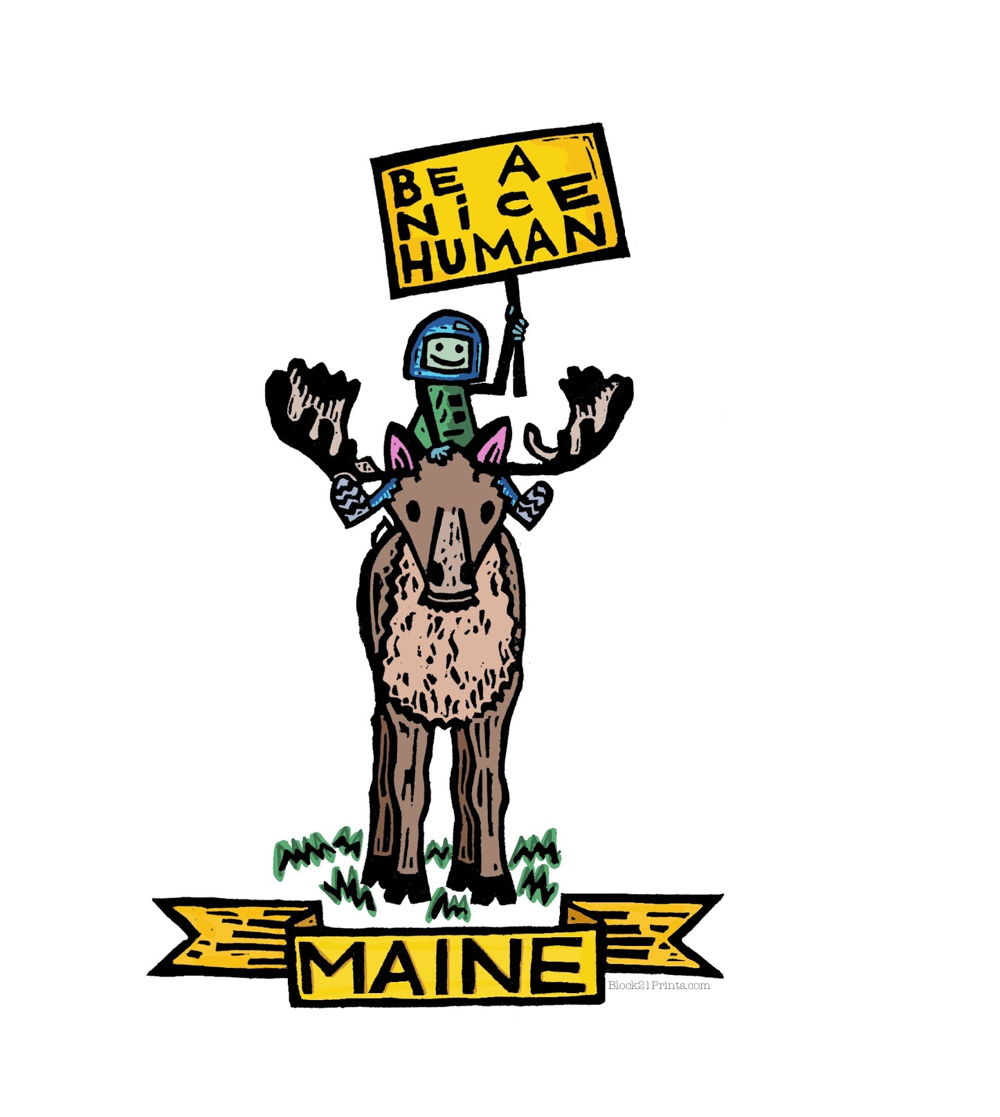 Maine Be A Nice Human moose postcard