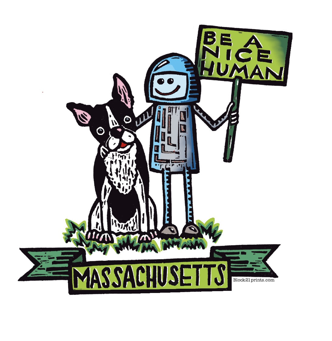 Massachusetts Be A Nice Human Boston Terrier postcard