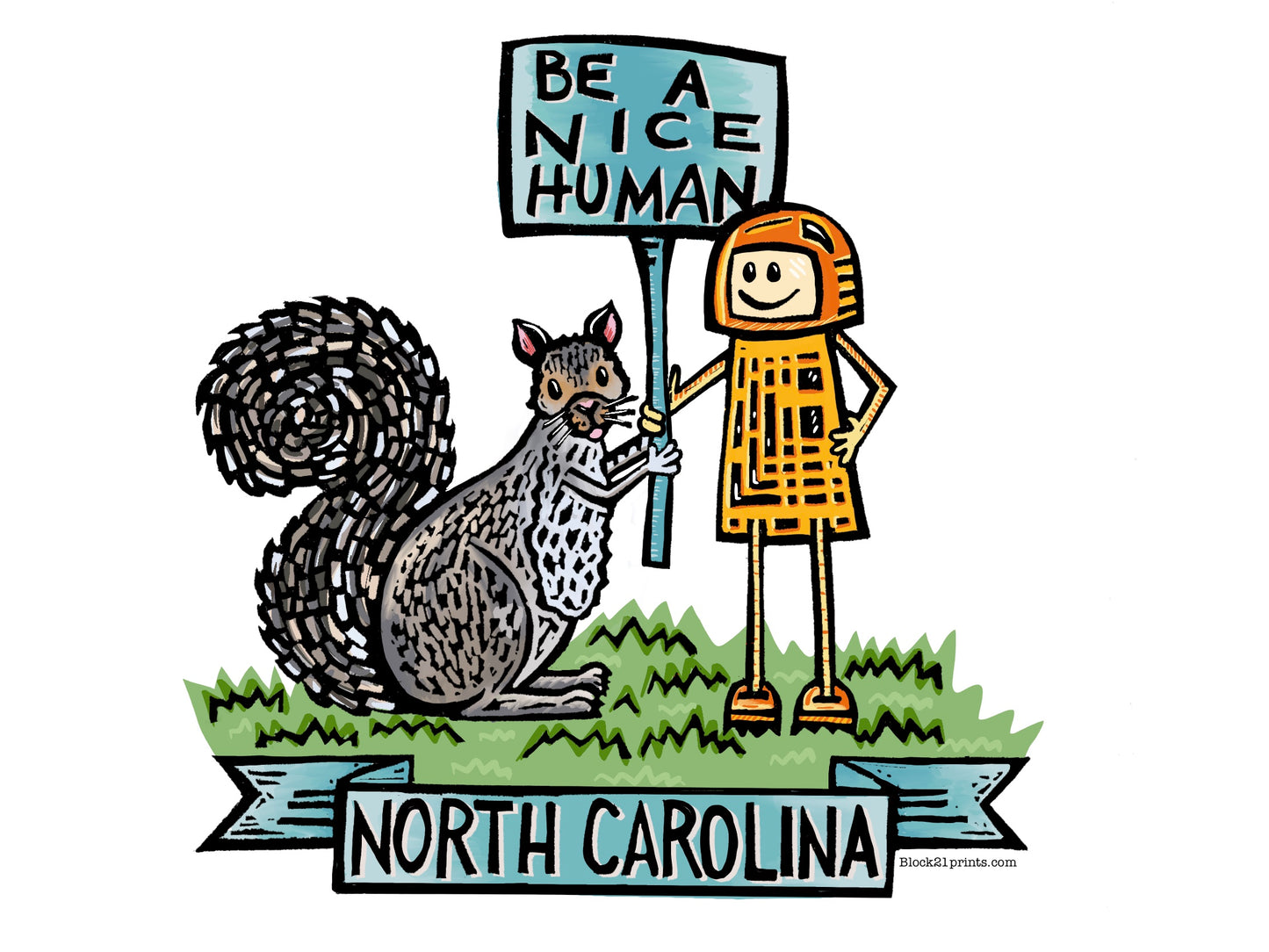 North Carolina Be A Nice Human grey squirrel postcard