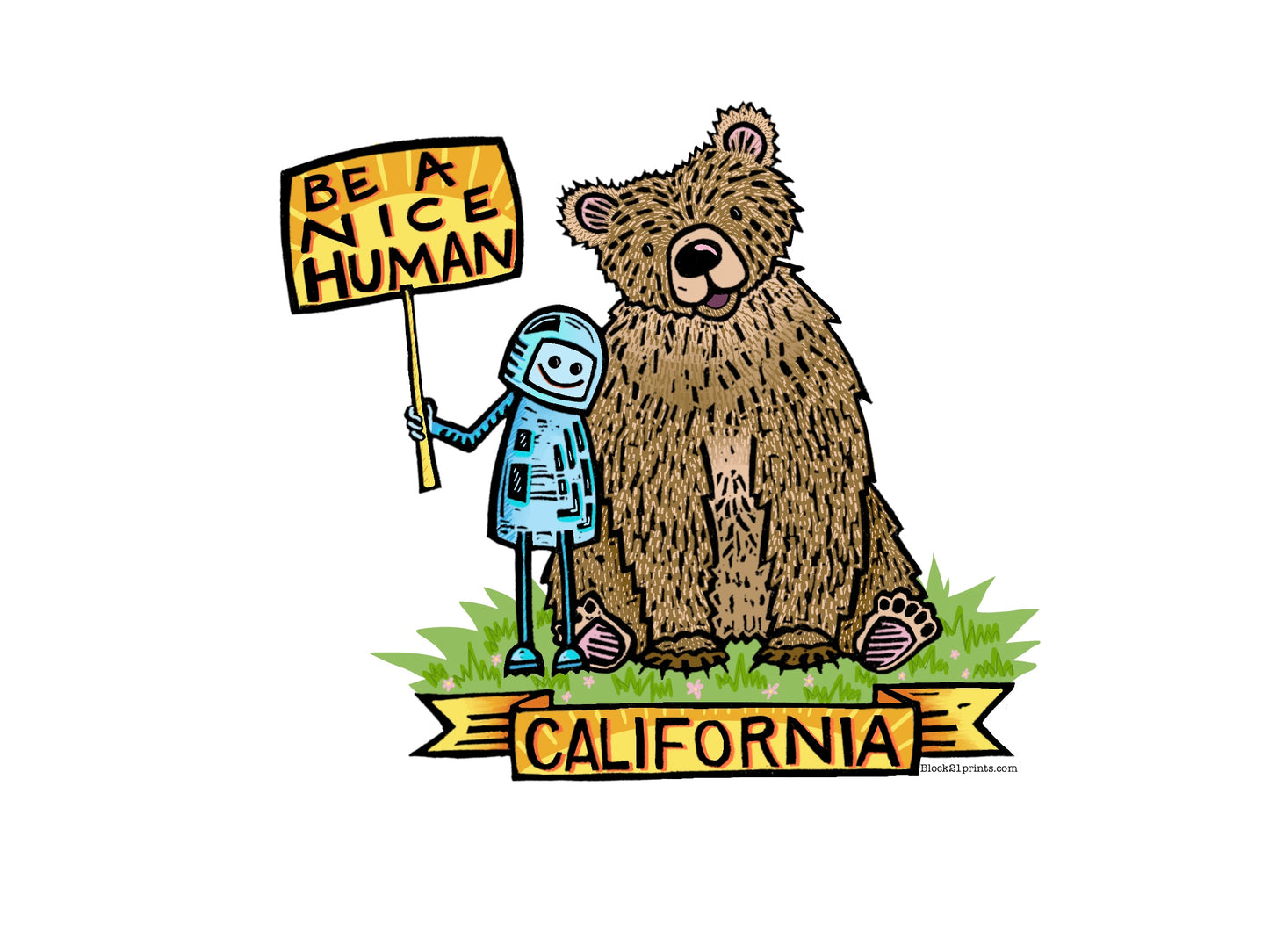 California Bear Be a Nice Human Sticker