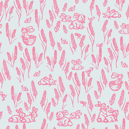 Bunnies and Wheat Pink and White Washi Tape