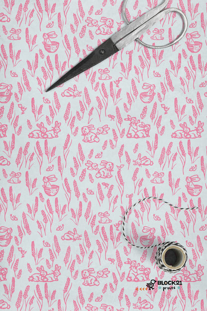 Pink Bunnies and Wheat Gift Wrap Sheet - set of two