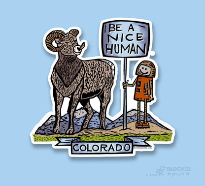 Colorado  Be a Nice Human Sticker Decal