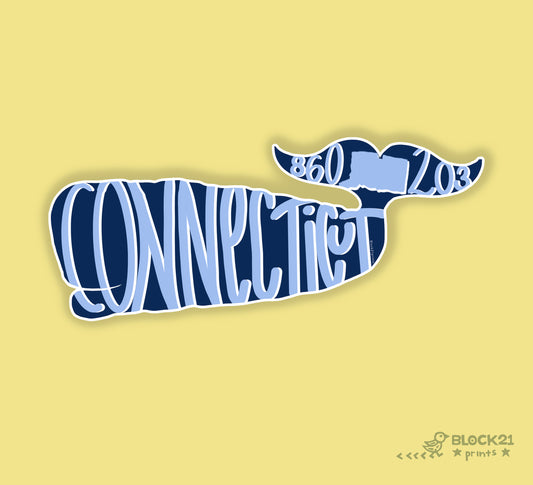 Connecticut Whale Area Code Sticker – 3" Vinyl Decal