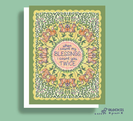 Fox Blessings Quote Greeting Card – “When I Count My Blessings I Count You Twice”