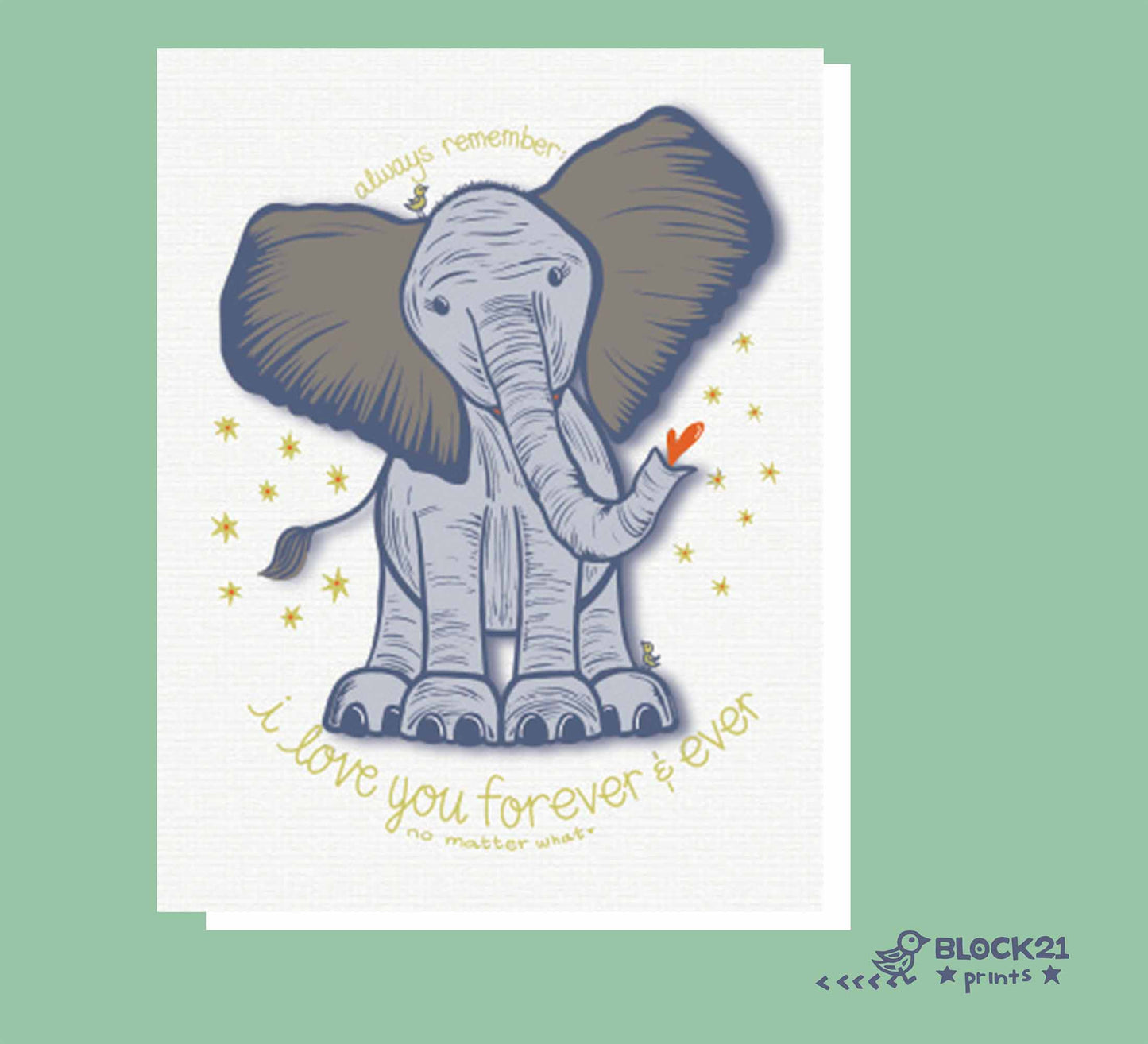 Elephant I Love You Card - A2 Blank Inside