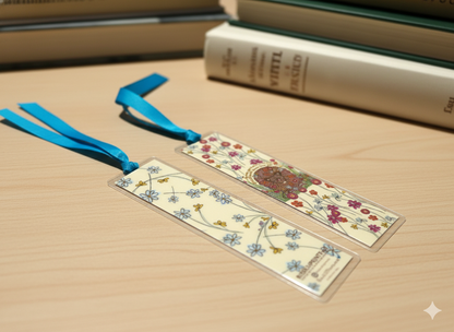 Wildflower Lion Bookmark with Ribbon • Double-Sided 2x8 Laminate Bookmark