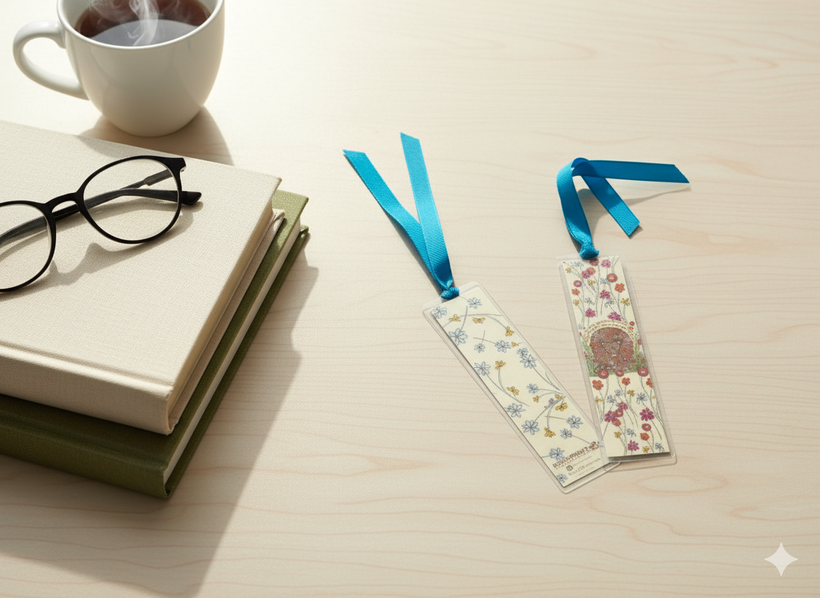 Wildflower Lion Bookmark with Ribbon • Double-Sided 2x8 Laminate Bookmark