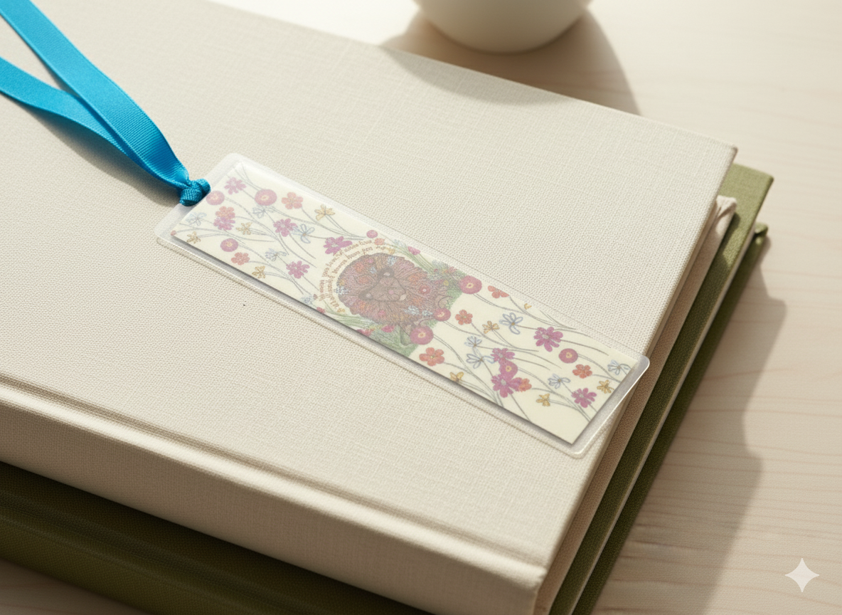 Wildflower Lion Bookmark with Ribbon • Double-Sided 2x8 Laminate Bookmark
