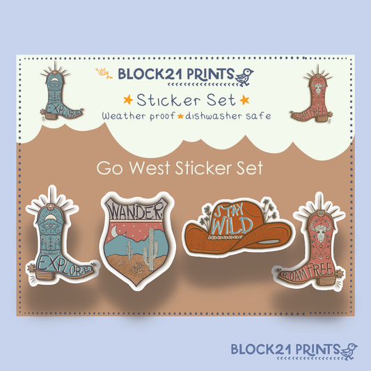 Go West Sticker Set | 4 Western Adventure Vinyl Stickers