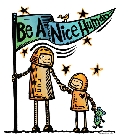 Be a Nice Human Spaceman with child Sticker Decal