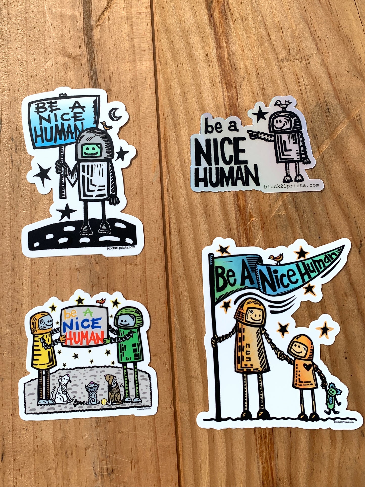 Be a Nice Human Spaceman with child Sticker Decal