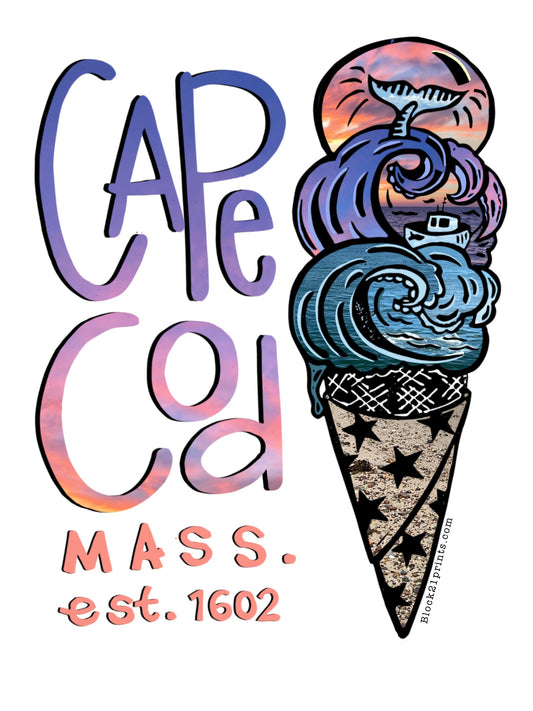 Cape Cod Massachusetts ICE CREAM Die-Cut Vinyl Sticker Weather Proof Decal