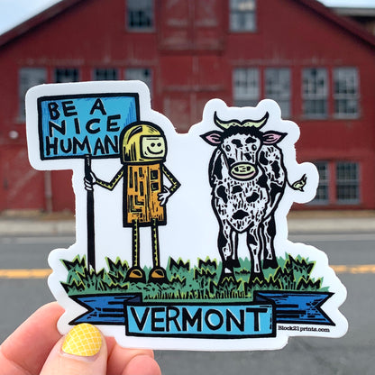 Vermont Cow Be a Nice Human Sticker Decal