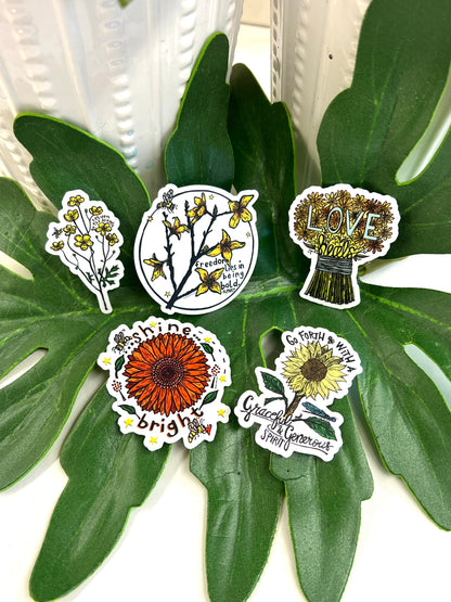 Flower Sticker Pack | Set of 5 Small Floral Designs | Perfect for Planners, Laptops, and More!