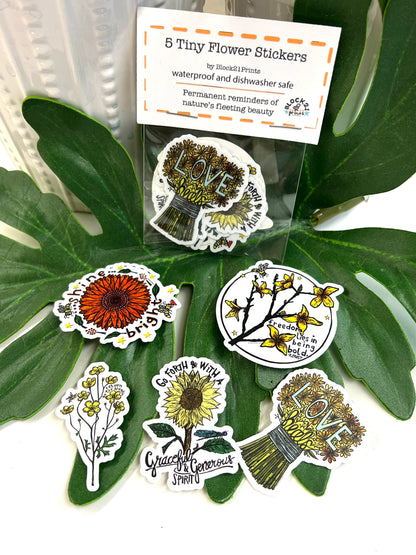 Flower Sticker Pack | Set of 5 Small Floral Designs | Perfect for Planners, Laptops, and More!