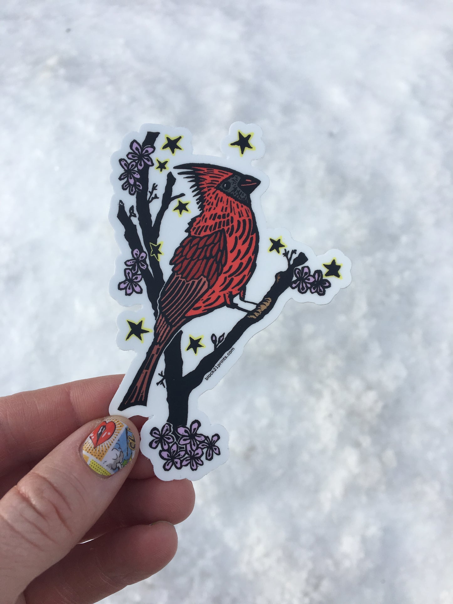 Cardinal on a branch Vinyl Die Cut Sticker