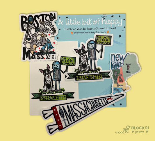 Massachusetts Gift Bundle | Stickers & Postcard
