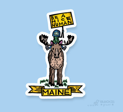 Maine Be A Nice Human moose postcard