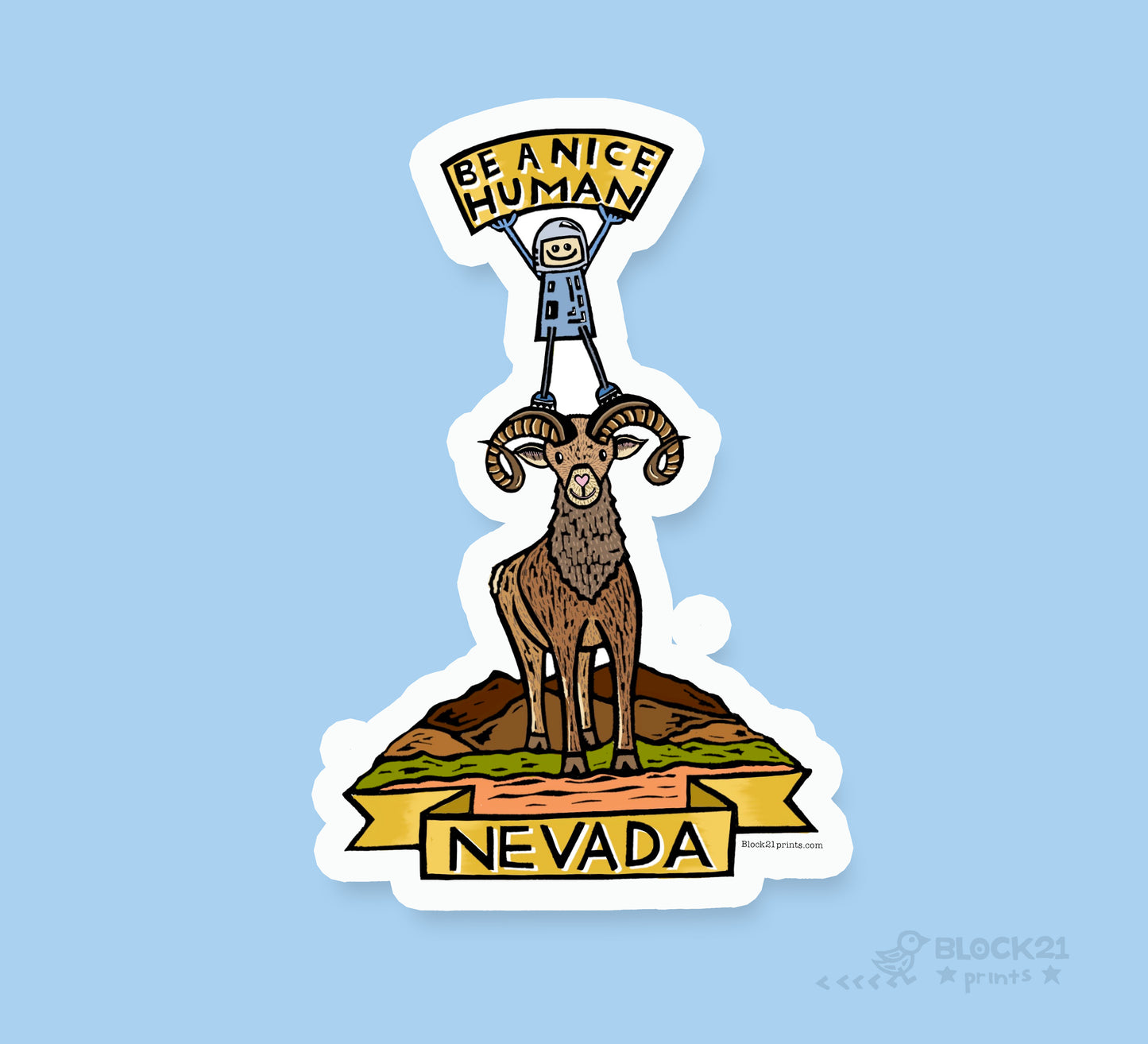 Nevada State Big Horn Sheep Be a Nice Human Sticker Decal