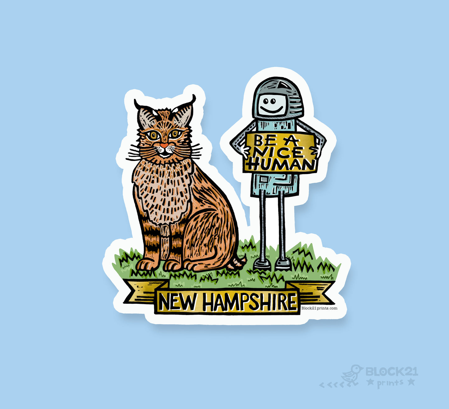 New Hampshire Be A Nice Human bobcat postcard