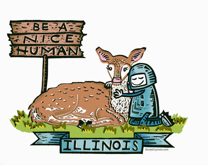 Illinois Be A Nice Human White Tailed Deer postcard