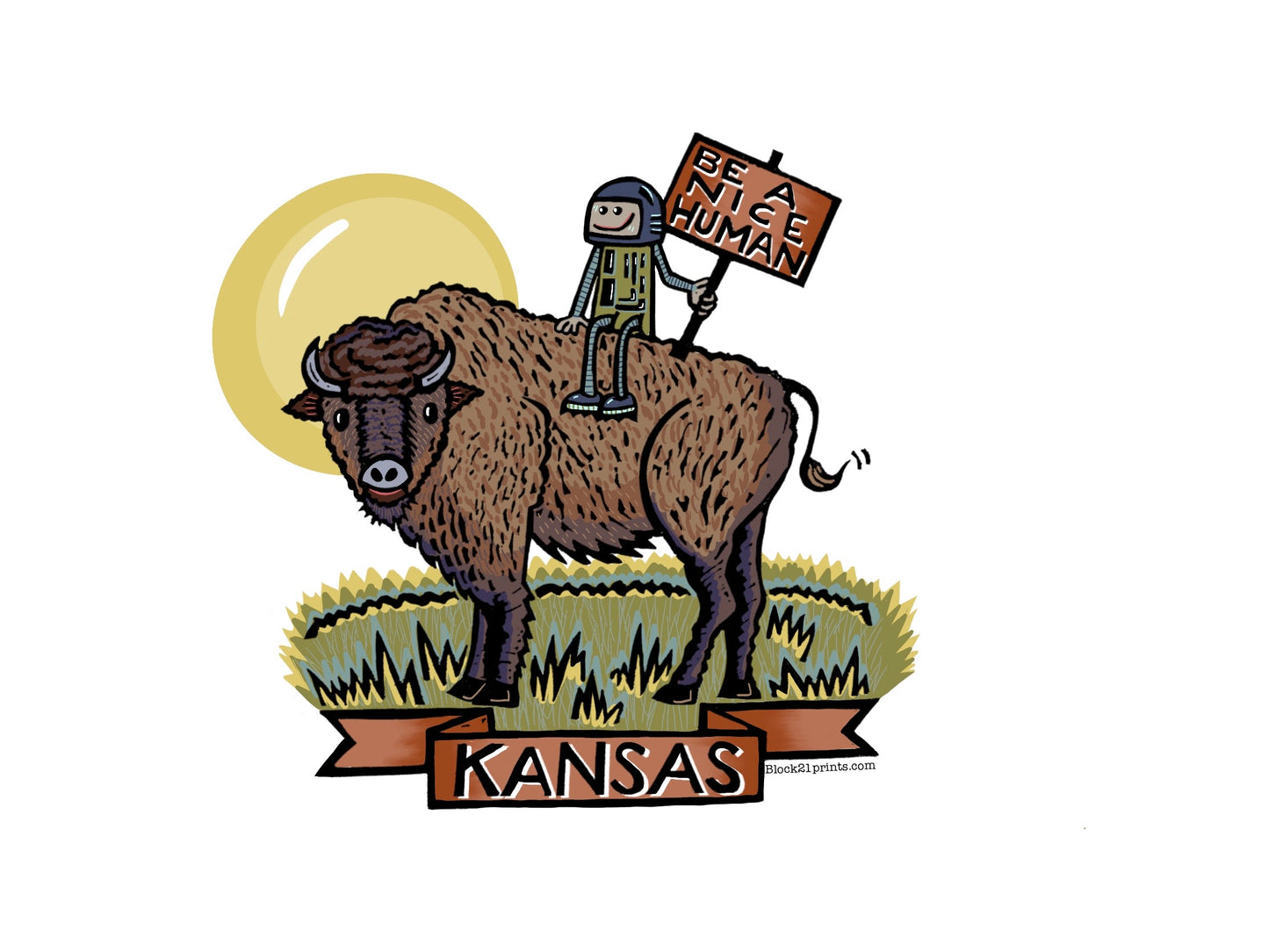 Kansas Bison Buffalo Be a Nice Human Sticker Decal