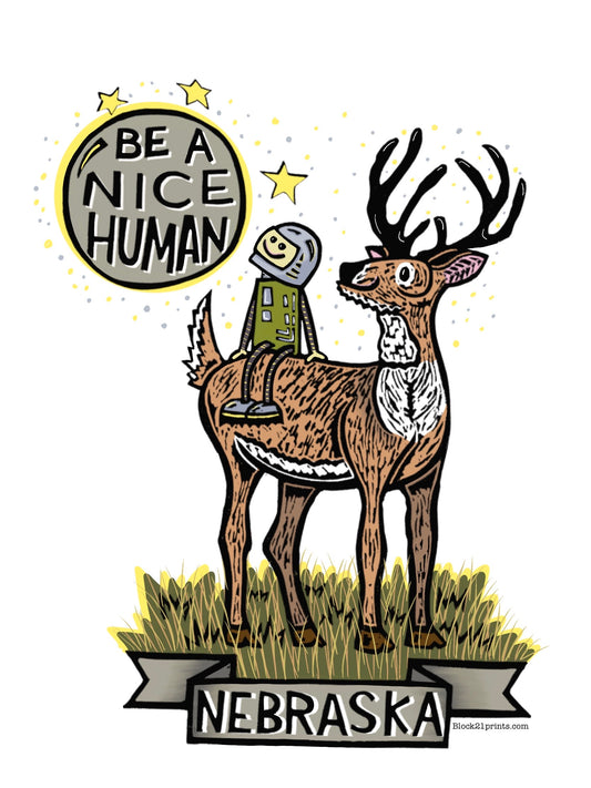 Nebraska deer Be a Nice Human Sticker Decal