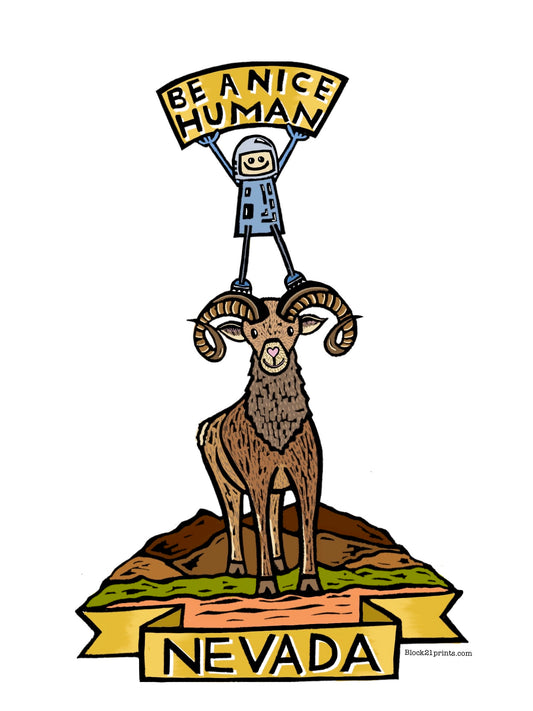 Nevada State Big Horn Sheep Be a Nice Human Sticker Decal