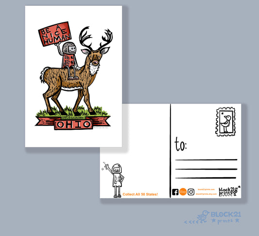 Ohio Be A Nice Human White Tailed Deer postcard