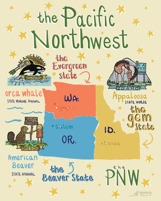 Pacific Northwest Map - Nice Human - Wood Block - ready to hang