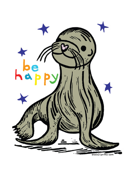 Be Happy Seal Die Cut Sticker Decal