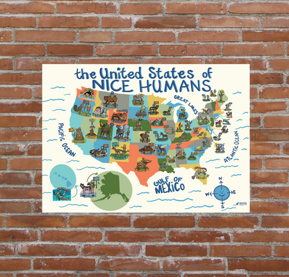 USA Nice Humans Poster Map of 50 States