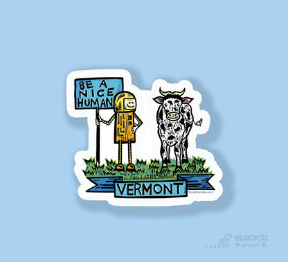 Vermont Cow Be a Nice Human Sticker Decal