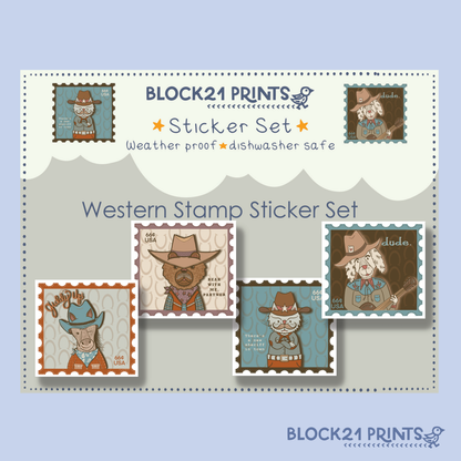 Western Stamp Sticker Set | 4 Cowboy Animal Vinyl Stickers