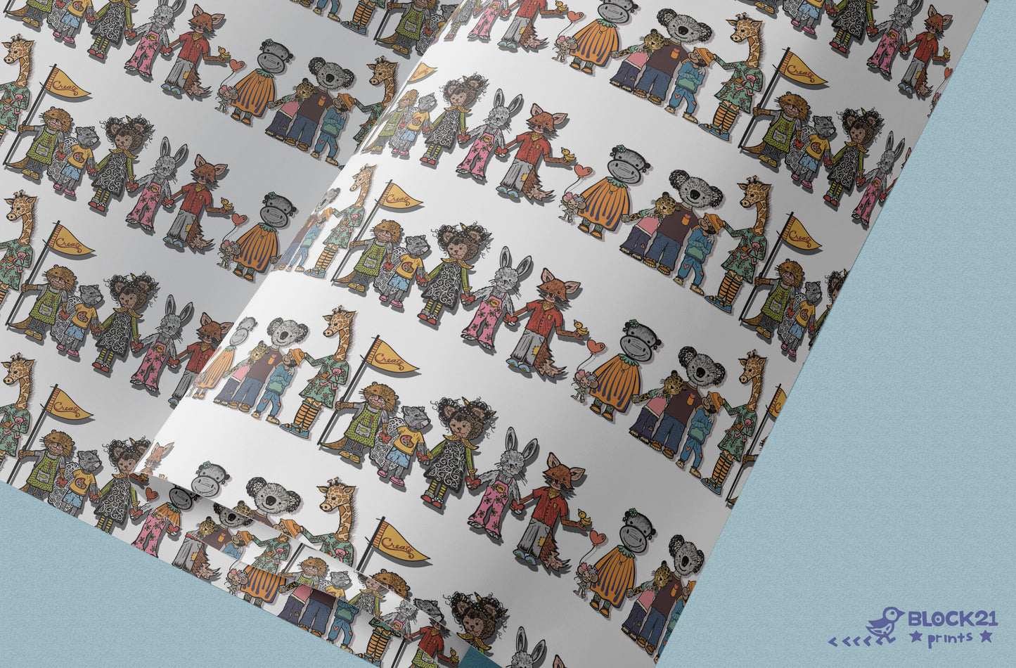 Animal Community Gift Wrap Sheet - set of two